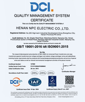 NPC ELECTRIC Products DCI Quality Management System Certificate