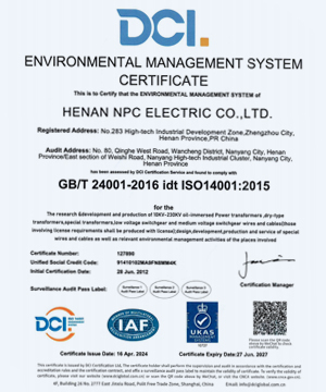 NPC ELECTRIC Products DCI Environmental Management System Certificate