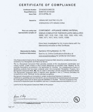 NPC ELECTRIC Ul Certificate Of Compliance